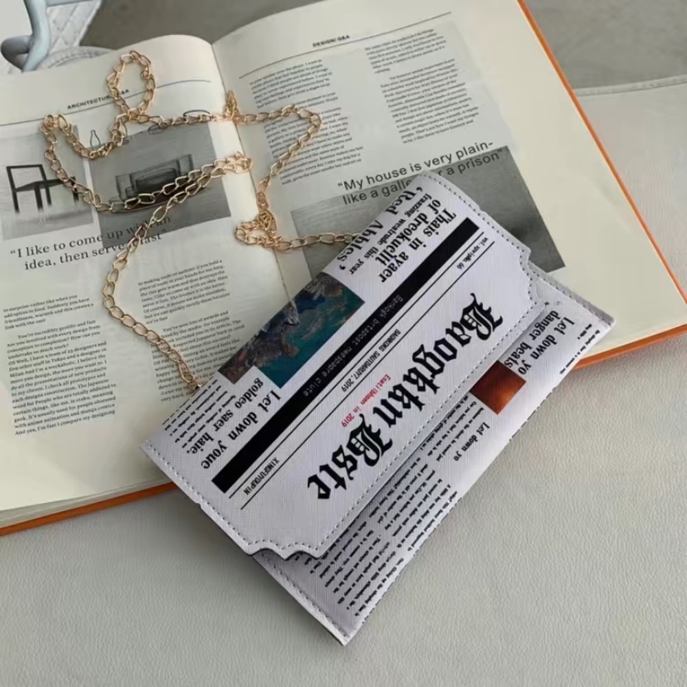 TRENDY NEWSPAPER DESIGN CROSSBODY CLUTCH PURSE